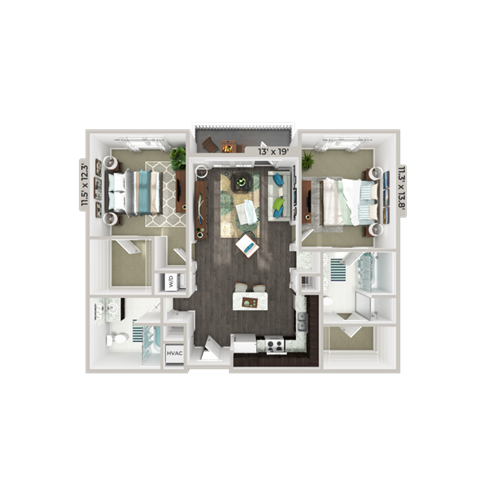 Two bedroom floorplan B2A